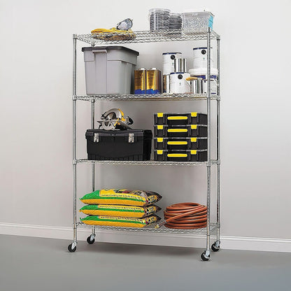 Modular Wire Storage 120x60cm Steel Shelving Chrome With Wheels For Garage Warehouse Or Kitchen Organisation V63-841341