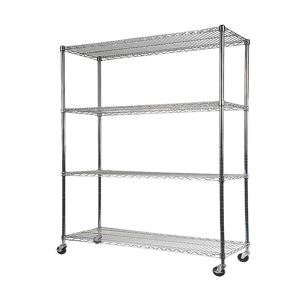 Modular Wire Storage 120x60cm Steel Shelving Chrome With Wheels For Garage Warehouse Or Kitchen Organisation V63-841341
