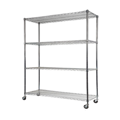 Modular Wire Storage 120x60cm Steel Shelving Chrome With Wheels For Garage Warehouse Or Kitchen Organisation V63-841341
