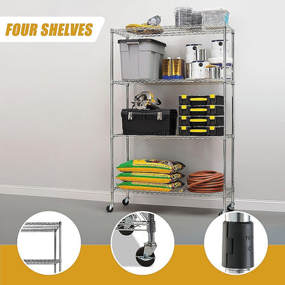 Modular Wire Storage 120x60cm Steel Shelving Chrome With Wheels For Garage Warehouse Or Kitchen Organisation V63-841341