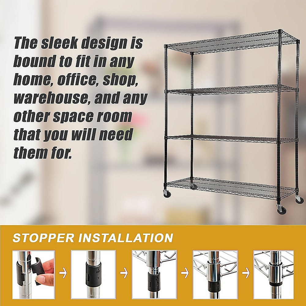 Modular Wire Storage 120x60cm Steel Shelving Chrome With Wheels For Garage Warehouse Or Kitchen Organisation V63-841341