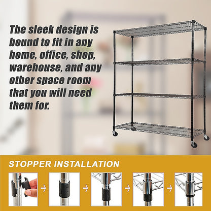 Modular Wire Storage 120x60cm Steel Shelving Chrome With Wheels For Garage Warehouse Or Kitchen Organisation V63-841341