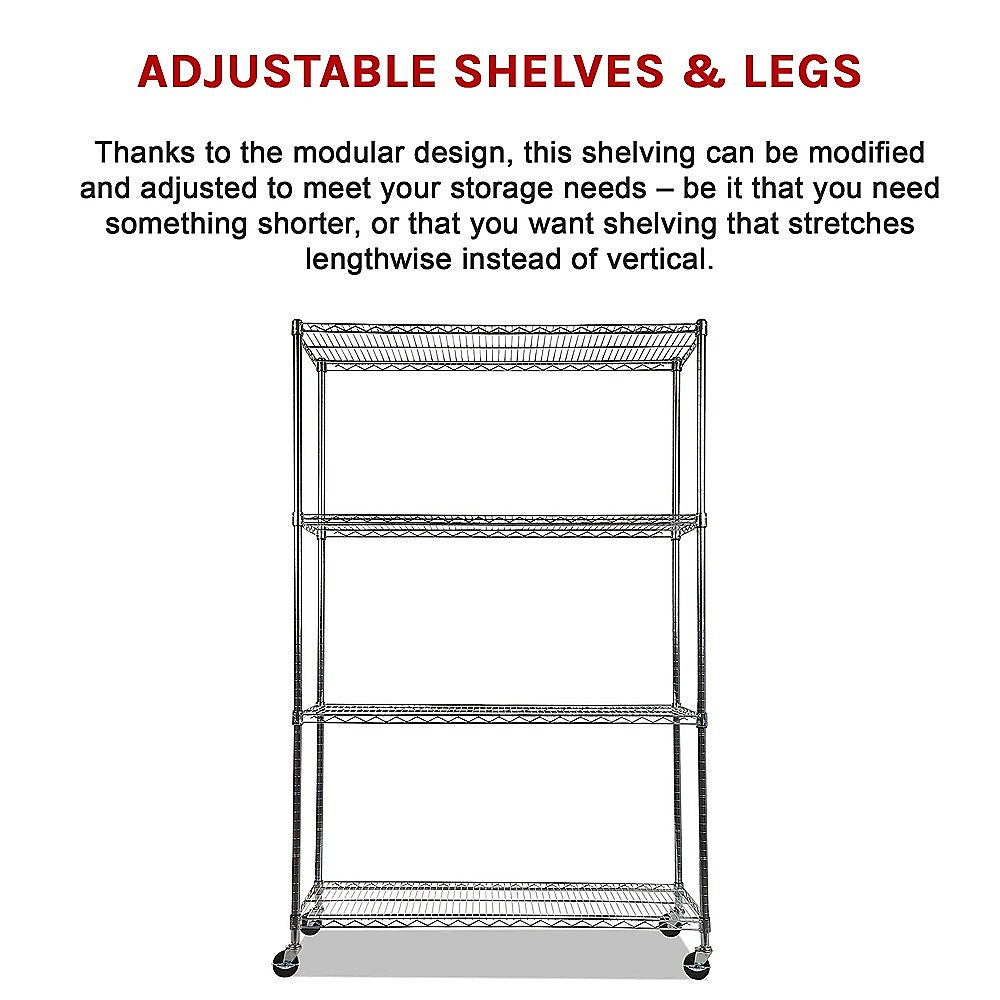 Modular Wire Storage 120x60cm Steel Shelving Chrome With Wheels For Garage Warehouse Or Kitchen Organisation V63-841341