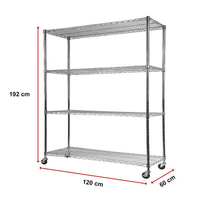 Modular Wire Storage 120x60cm Steel Shelving Chrome With Wheels For Garage Warehouse Or Kitchen Organisation V63-841341