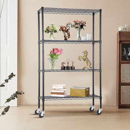 Modular Wire Storage 120x60cm Steel Shelving Black With Wheels For Garage Warehouse Or Kitchen Organisation V63-841351
