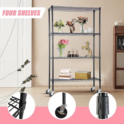 Modular Wire Storage 120x60cm Steel Shelving Black With Wheels For Garage Warehouse Or Kitchen Organisation V63-841351