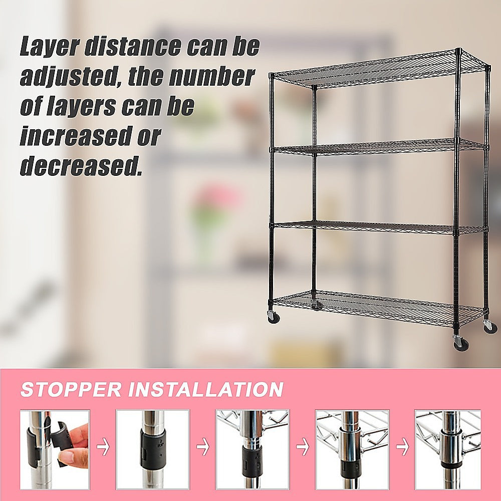 Modular Wire Storage 120x60cm Steel Shelving Black With Wheels For Garage Warehouse Or Kitchen Organisation V63-841351
