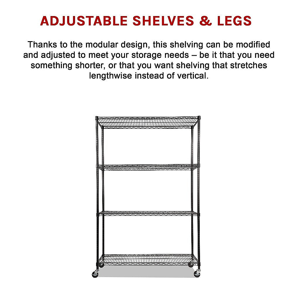 Modular Wire Storage 120x60cm Steel Shelving Black With Wheels For Garage Warehouse Or Kitchen Organisation V63-841351