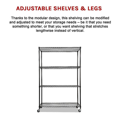 Modular Wire Storage 120x60cm Steel Shelving Black With Wheels For Garage Warehouse Or Kitchen Organisation V63-841351