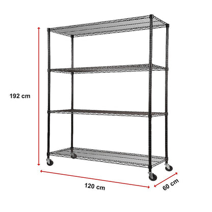 Modular Wire Storage 120x60cm Steel Shelving Black With Wheels For Garage Warehouse Or Kitchen Organisation V63-841351