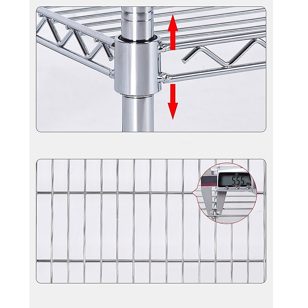 Modular Wire Storage 150x35cm Steel Shelving Chrome With Fixed Legs For Garage Warehouse Or Kitchen V63-841371