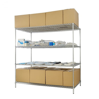 Modular Wire Storage 150x35cm Steel Shelving Chrome With Fixed Legs For Garage Warehouse Or Kitchen V63-841371