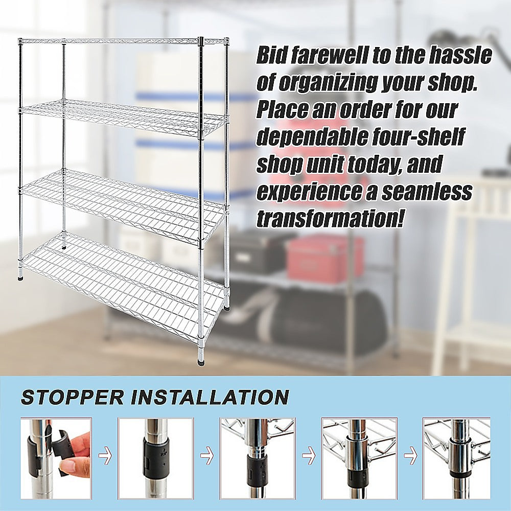 Modular Wire Storage 150x35cm Steel Shelving Chrome With Fixed Legs For Garage Warehouse Or Kitchen V63-841371