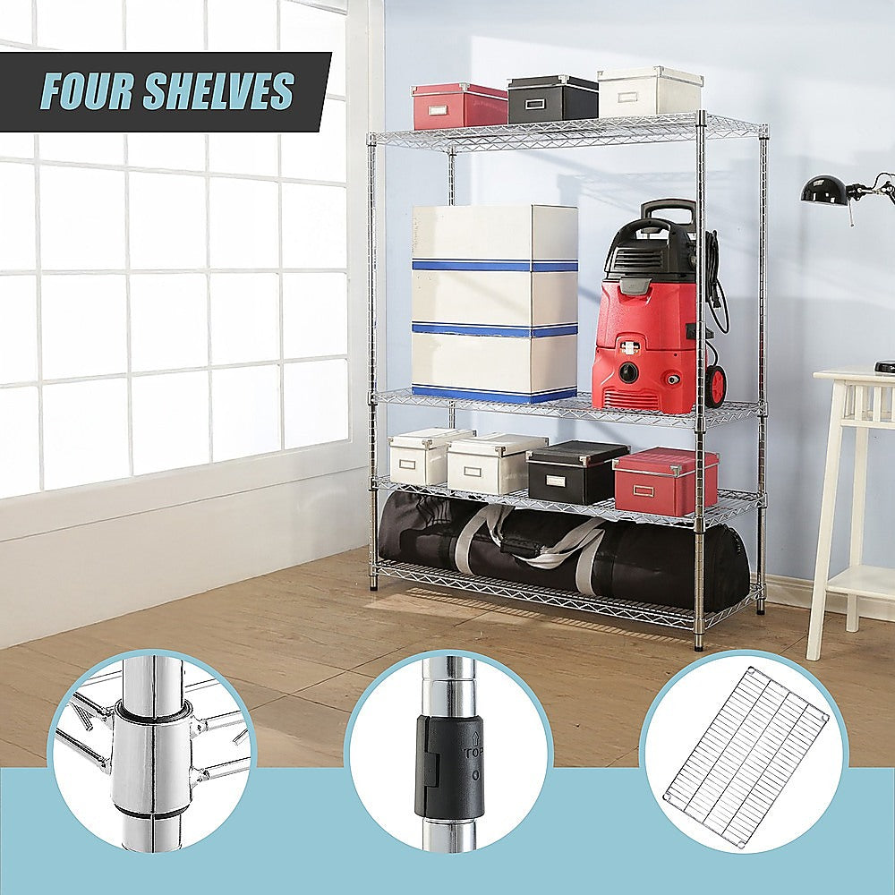 Modular Wire Storage 150x35cm Steel Shelving Chrome With Fixed Legs For Garage Warehouse Or Kitchen V63-841371