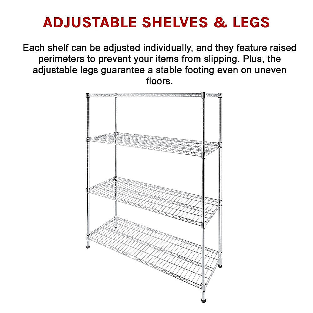 Modular Wire Storage 150x35cm Steel Shelving Chrome With Fixed Legs For Garage Warehouse Or Kitchen V63-841371