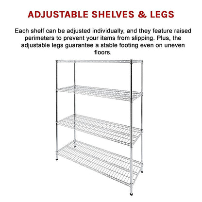Modular Wire Storage 150x35cm Steel Shelving Chrome With Fixed Legs For Garage Warehouse Or Kitchen V63-841371