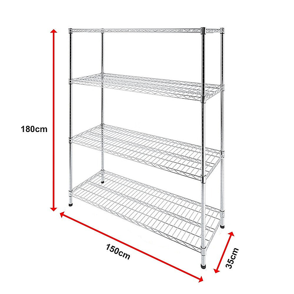 Modular Wire Storage 150x35cm Steel Shelving Chrome With Fixed Legs For Garage Warehouse Or Kitchen V63-841371