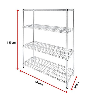 Modular Wire Storage 150x35cm Steel Shelving Chrome With Fixed Legs For Garage Warehouse Or Kitchen V63-841371