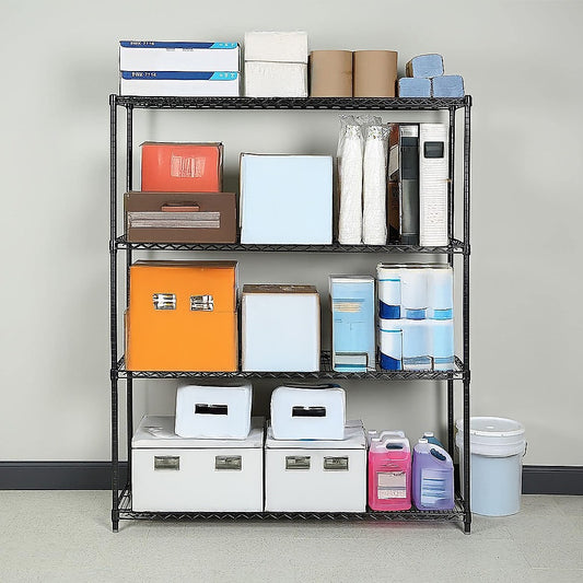 Modular Wire Storage 150x35cm Steel Shelving Black With Fixed Legs For Garage Warehouse Or Kitchen V63-841381