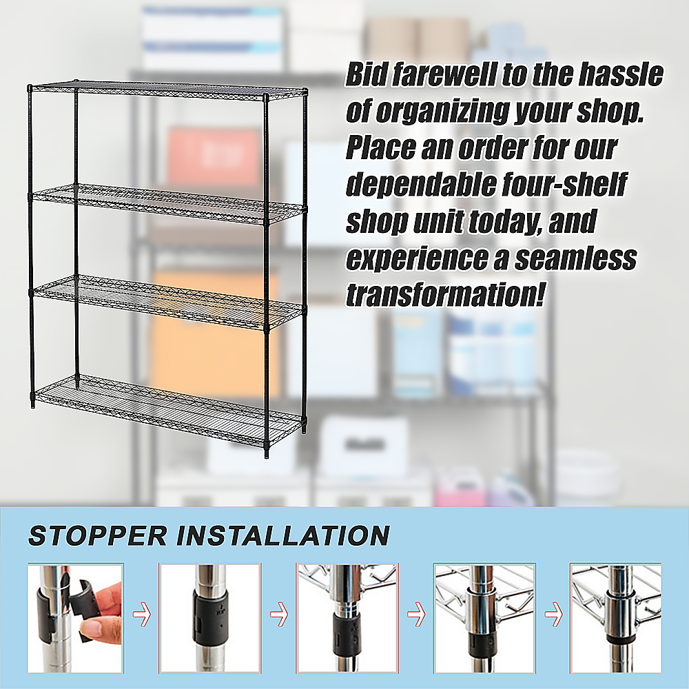 Modular Wire Storage 150x35cm Steel Shelving Black With Fixed Legs For Garage Warehouse Or Kitchen V63-841381