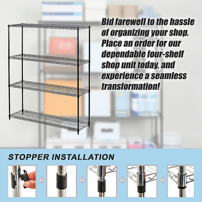 Modular Wire Storage 150x35cm Steel Shelving Black With Fixed Legs For Garage Warehouse Or Kitchen V63-841381