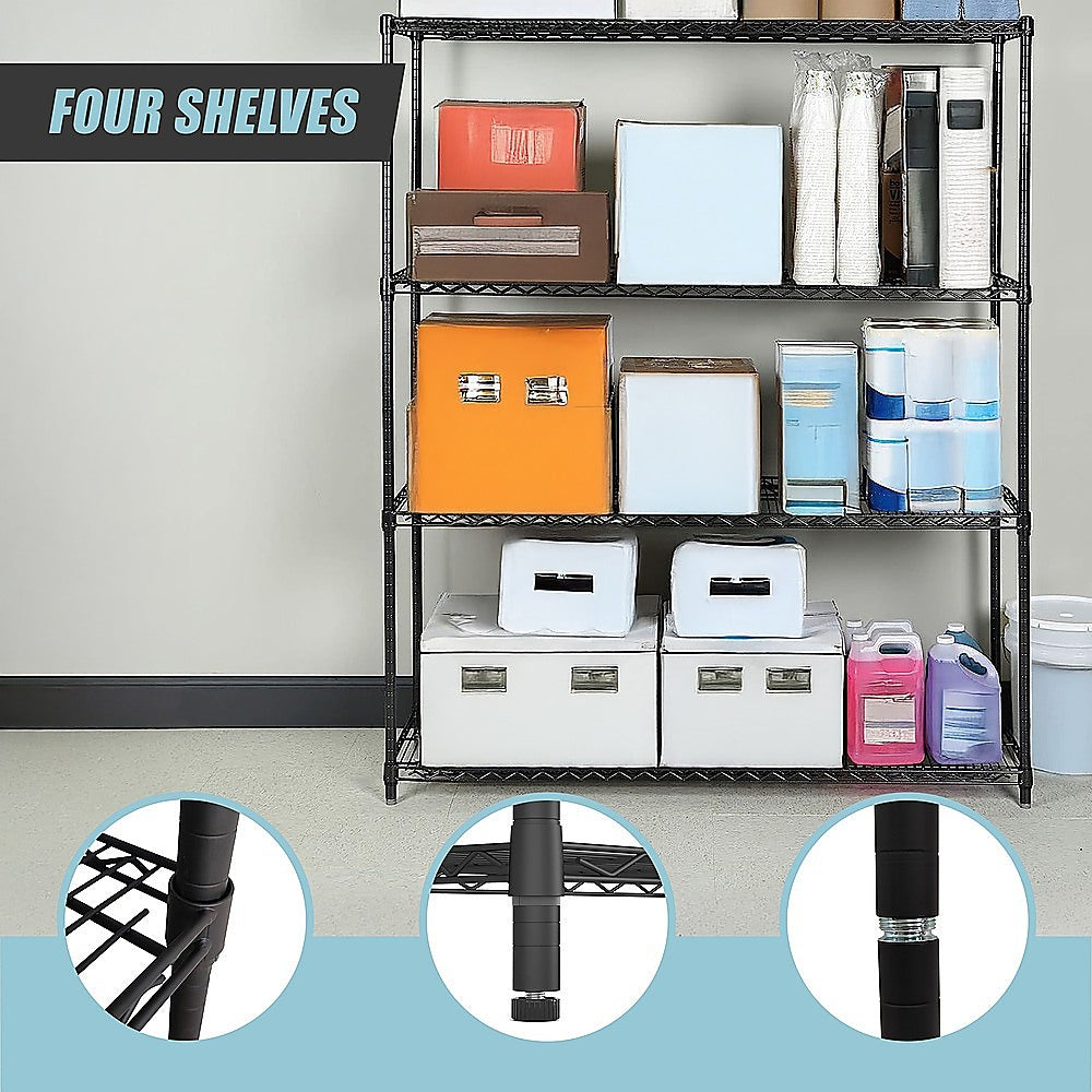 Modular Wire Storage 150x35cm Steel Shelving Black With Fixed Legs For Garage Warehouse Or Kitchen V63-841381