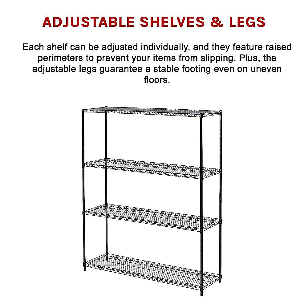 Modular Wire Storage 150x35cm Steel Shelving Black With Fixed Legs For Garage Warehouse Or Kitchen V63-841381