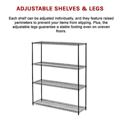 Modular Wire Storage 150x35cm Steel Shelving Black With Fixed Legs For Garage Warehouse Or Kitchen V63-841381