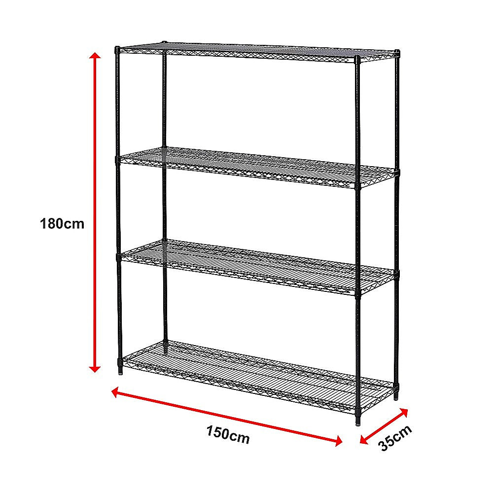 Modular Wire Storage 150x35cm Steel Shelving Black With Fixed Legs For Garage Warehouse Or Kitchen V63-841381