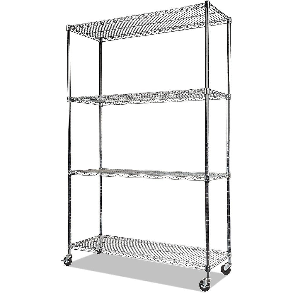 Modular Wire Storage 150x35cm Steel Shelving Chrome With Wheels For Garage Warehouse Or Kitchen Organisation V63-841391