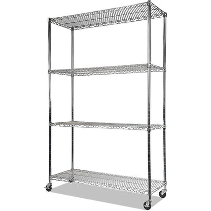 Modular Wire Storage 150x35cm Steel Shelving Chrome With Wheels For Garage Warehouse Or Kitchen Organisation V63-841391