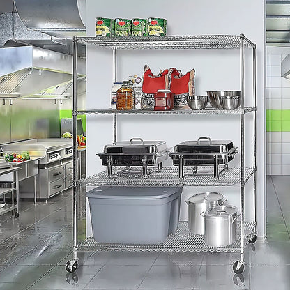 Modular Wire Storage 150x35cm Steel Shelving Chrome With Wheels For Garage Warehouse Or Kitchen Organisation V63-841391