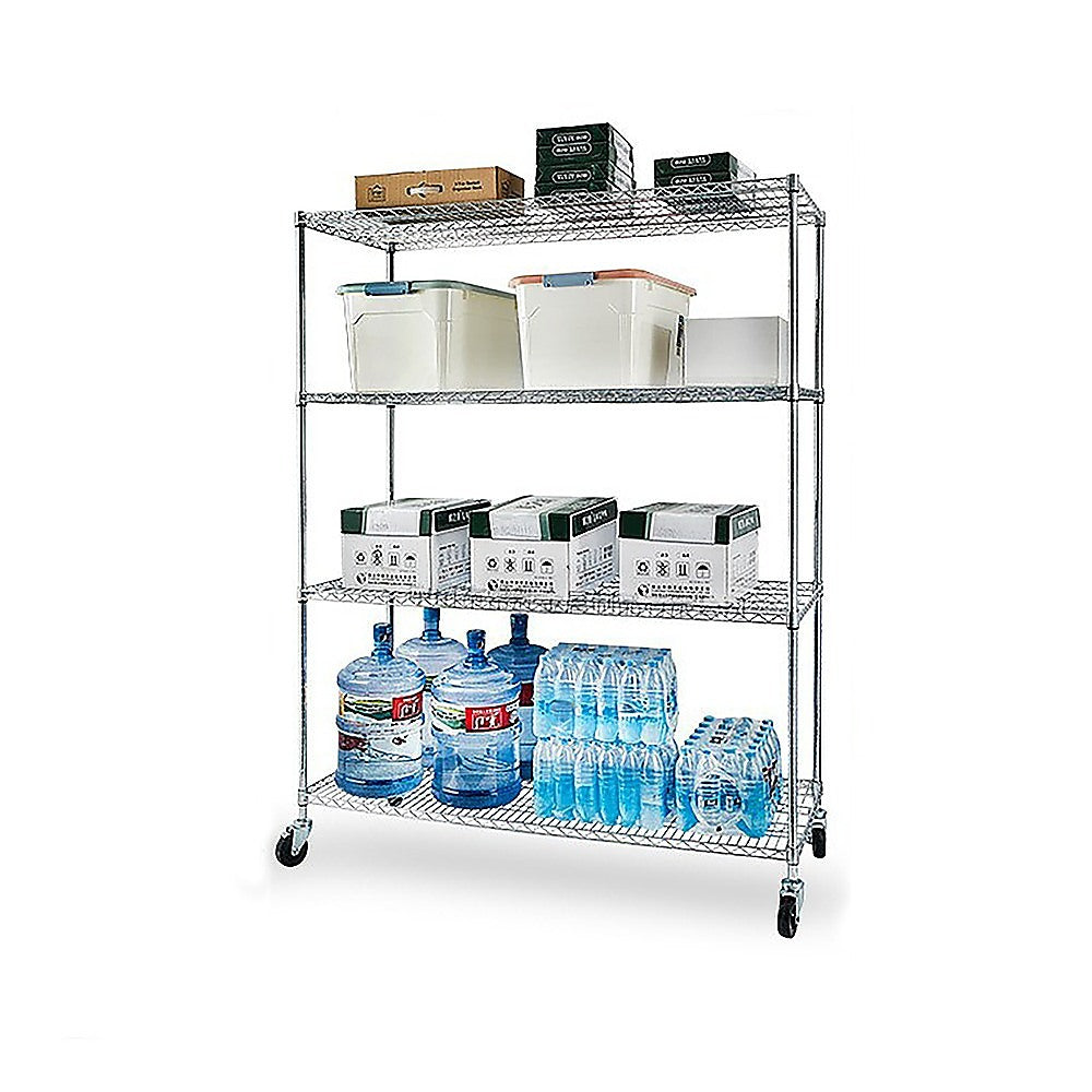 Modular Wire Storage 150x35cm Steel Shelving Chrome With Wheels For Garage Warehouse Or Kitchen Organisation V63-841391