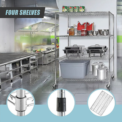 Modular Wire Storage 150x35cm Steel Shelving Chrome With Wheels For Garage Warehouse Or Kitchen Organisation V63-841391