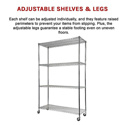 Modular Wire Storage 150x35cm Steel Shelving Chrome With Wheels For Garage Warehouse Or Kitchen Organisation V63-841391