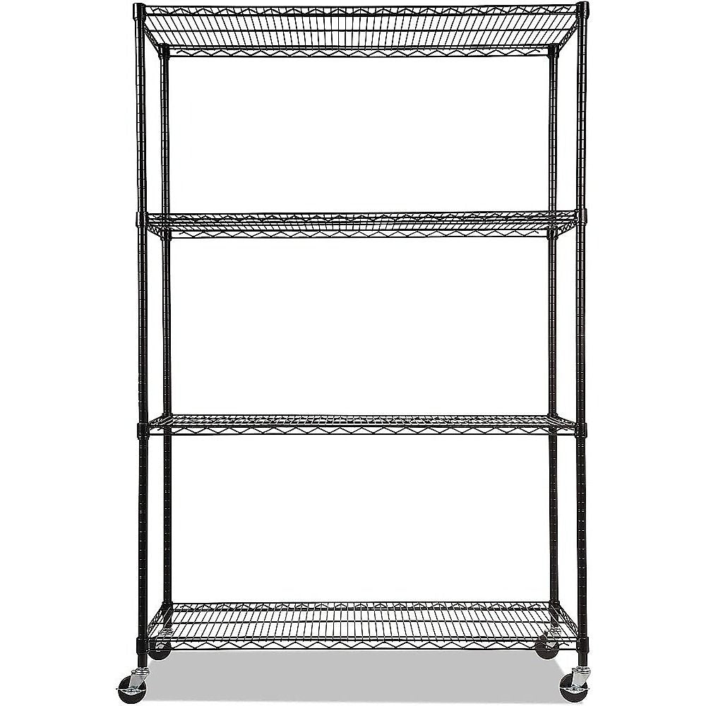 Modular Wire Storage 150x35cm Steel Shelving Black With Wheels For Garage Warehouse Or Kitchen Organisation V63-841401