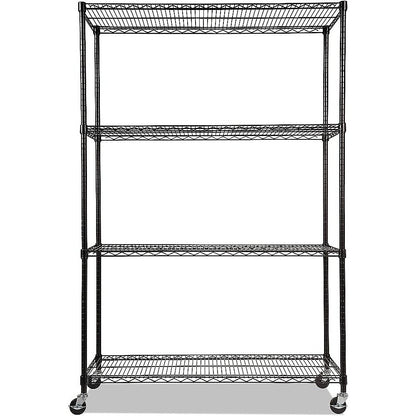 Modular Wire Storage 150x35cm Steel Shelving Black With Wheels For Garage Warehouse Or Kitchen Organisation V63-841401