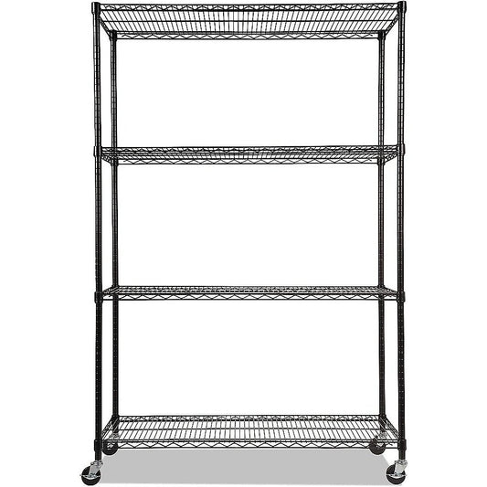 Modular Wire Storage 150x35cm Steel Shelving Black With Wheels For Garage Warehouse Or Kitchen Organisation V63-841401