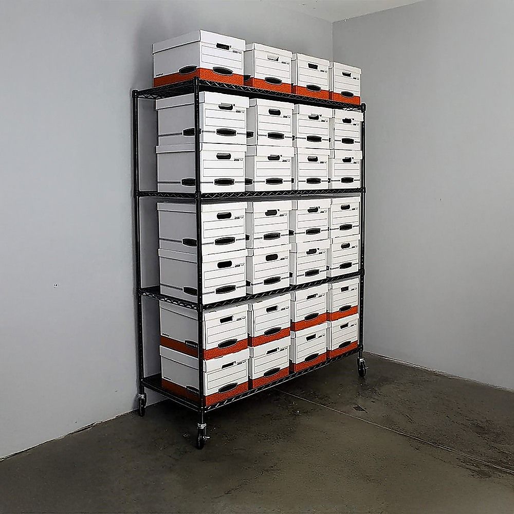 Modular Wire Storage 150x35cm Steel Shelving Black With Wheels For Garage Warehouse Or Kitchen Organisation V63-841401