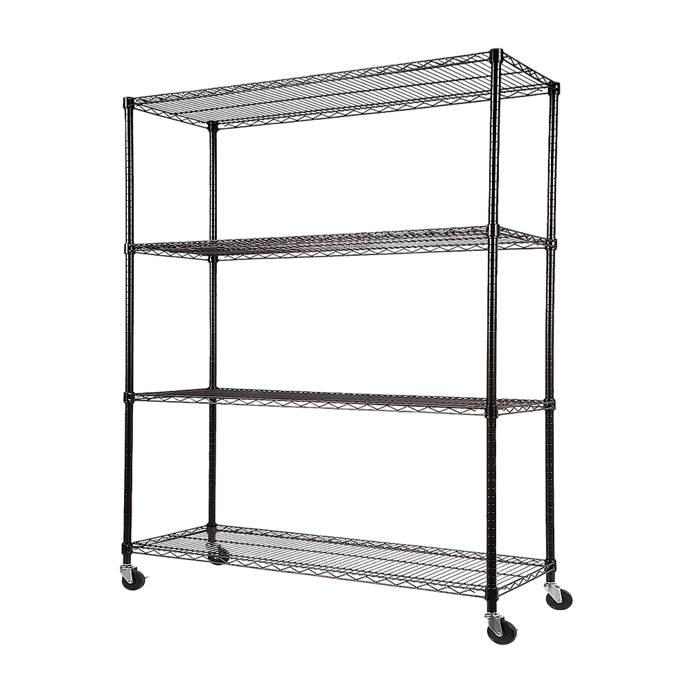Modular Wire Storage 150x35cm Steel Shelving Black With Wheels For Garage Warehouse Or Kitchen Organisation V63-841401