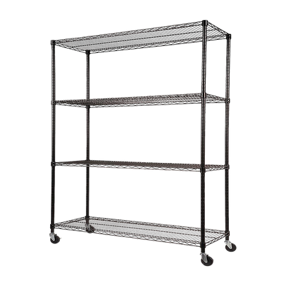 Modular Wire Storage 150x35cm Steel Shelving Black With Wheels For Garage Warehouse Or Kitchen Organisation V63-841401
