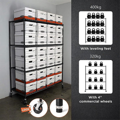 Modular Wire Storage 150x35cm Steel Shelving Black With Wheels For Garage Warehouse Or Kitchen Organisation V63-841401