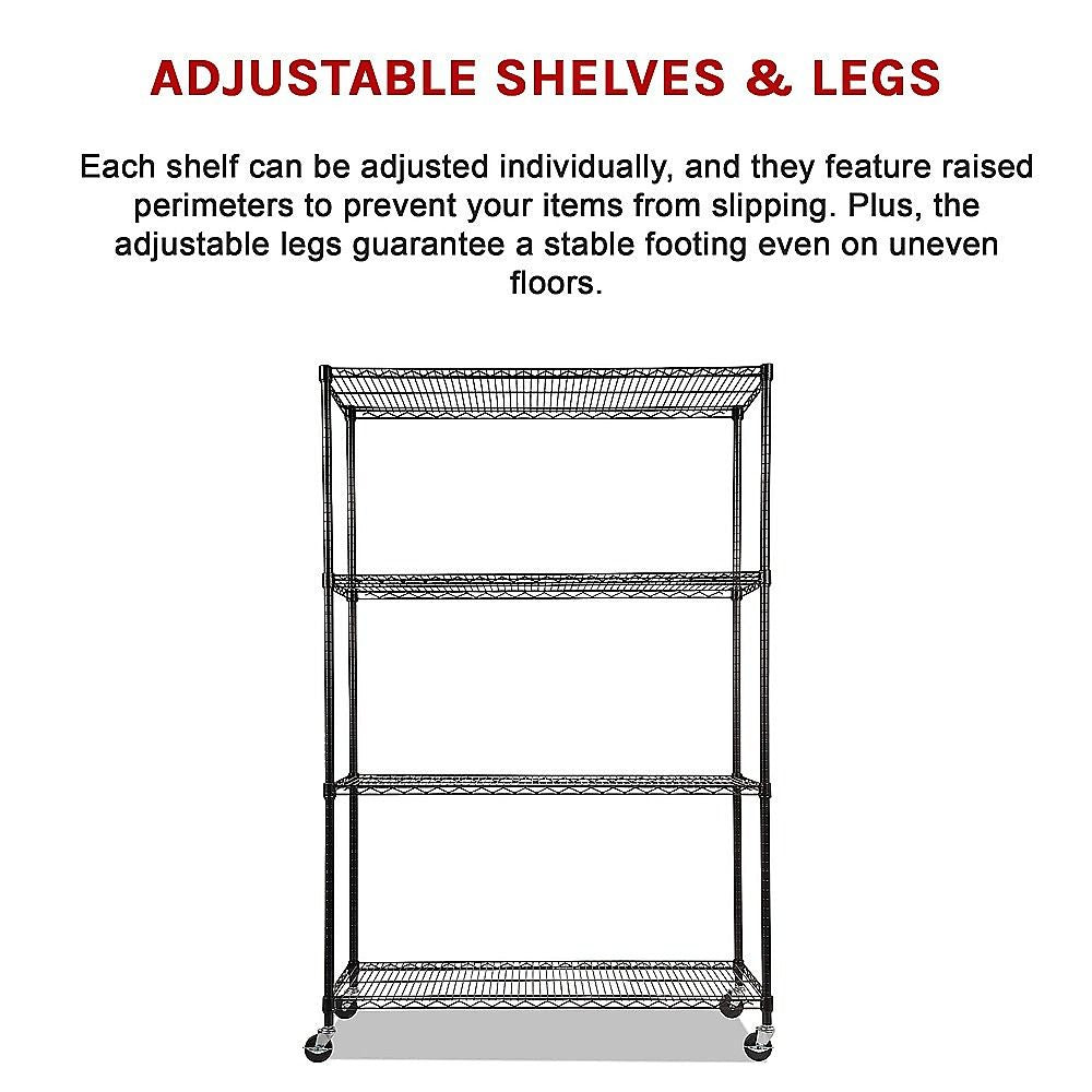 Modular Wire Storage 150x35cm Steel Shelving Black With Wheels For Garage Warehouse Or Kitchen Organisation V63-841401