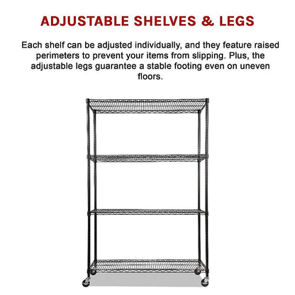 Modular Wire Storage 150x35cm Steel Shelving Black With Wheels For Garage Warehouse Or Kitchen Organisation V63-841401