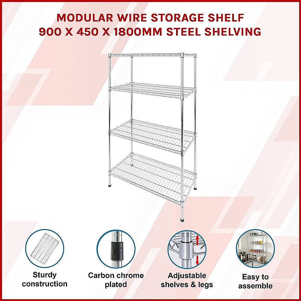 Modular Wire Storage 90x45cm Steel Shelving Chrome With Fixed Legs For Garage Warehouse Or Kitchen V63-841421