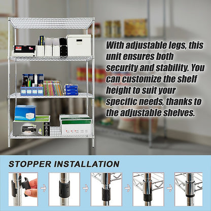 Modular Wire Storage 90x45cm Steel Shelving Chrome With Fixed Legs For Garage Warehouse Or Kitchen V63-841421