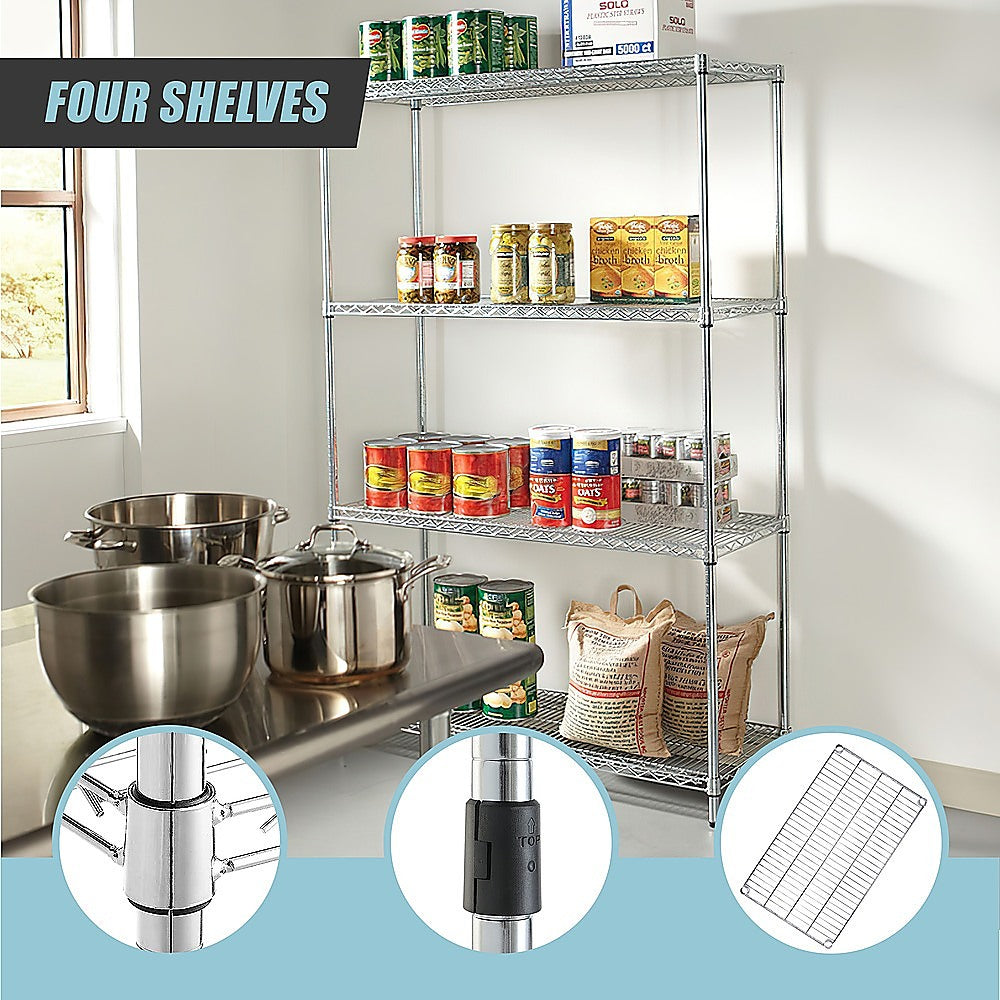Modular Wire Storage 90x45cm Steel Shelving Chrome With Fixed Legs For Garage Warehouse Or Kitchen V63-841421