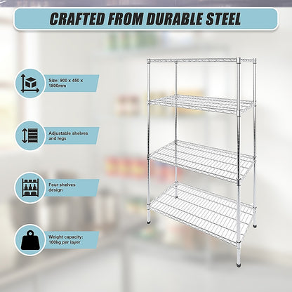 Modular Wire Storage 90x45cm Steel Shelving Chrome With Fixed Legs For Garage Warehouse Or Kitchen V63-841421