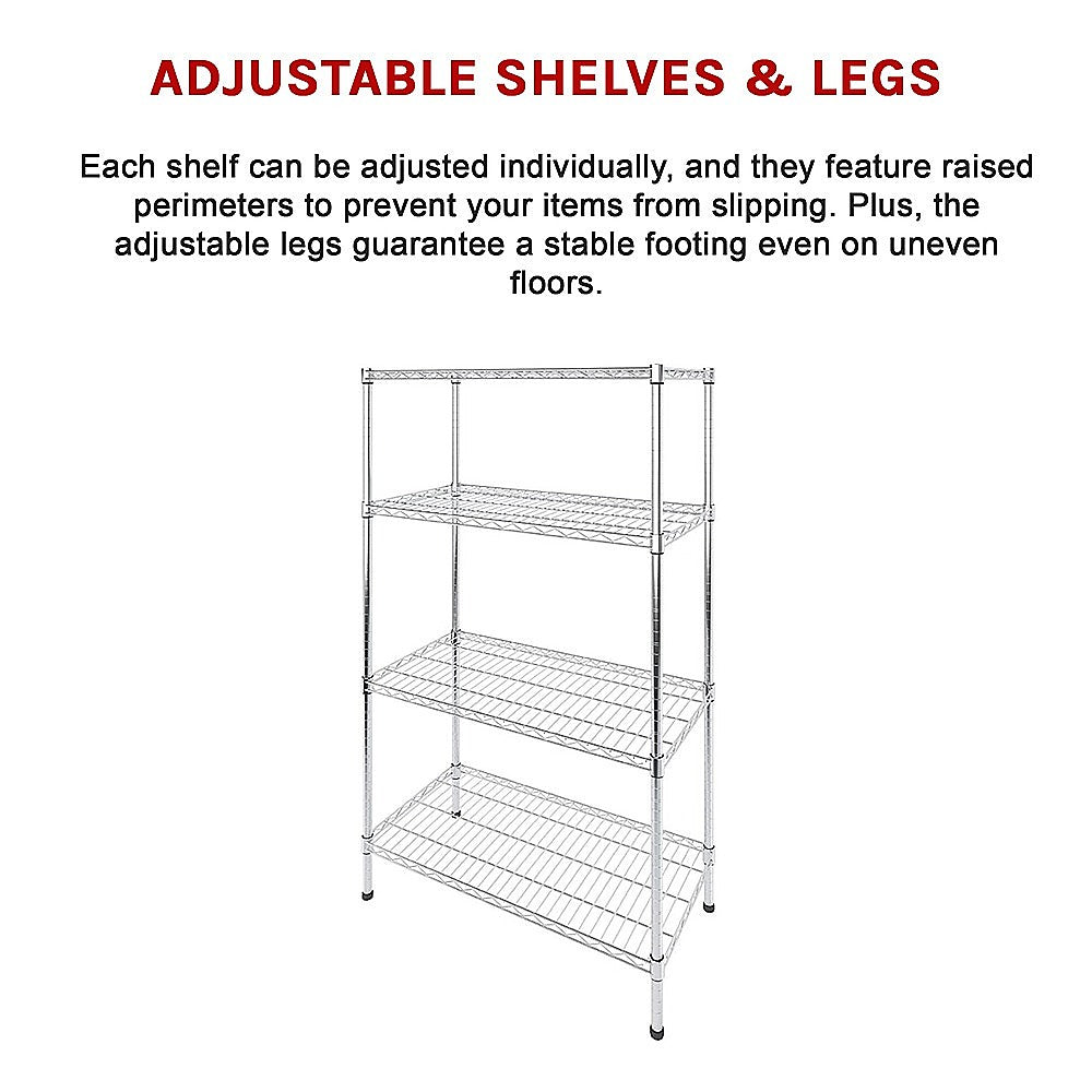Modular Wire Storage 90x45cm Steel Shelving Chrome With Fixed Legs For Garage Warehouse Or Kitchen V63-841421