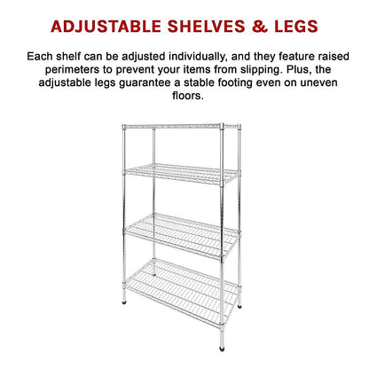 Modular Wire Storage 90x45cm Steel Shelving Chrome With Fixed Legs For Garage Warehouse Or Kitchen V63-841421